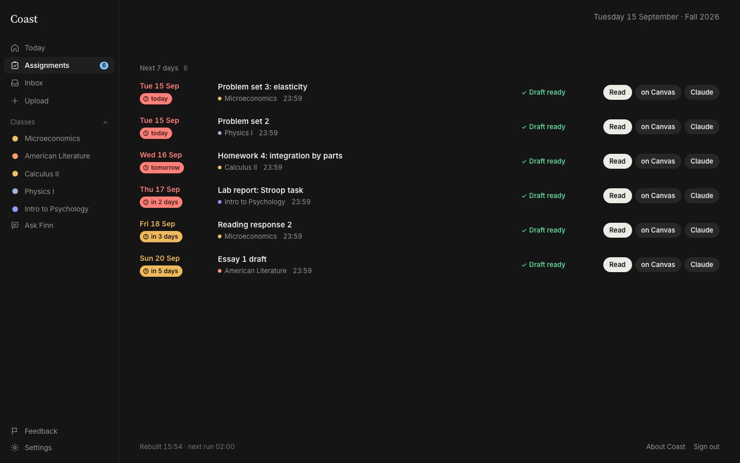 Assignments tab